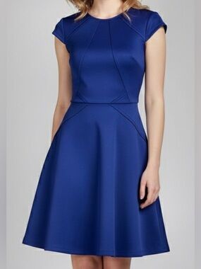 Ted Baker EEBRR Scuba cap sleeve Royal Blue Skater Dress party prom street US 2